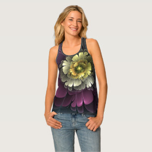 Abstract Modern Purpur Khaki Gray Fractal Flower Tank Top