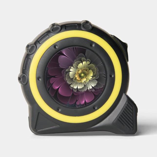 Abstract Modern Purpur Khaki Gray Fractal Flower Tape Measure (Front)