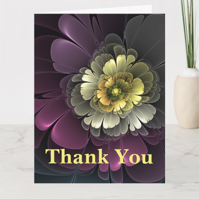 Abstract Modern Purpur Khaki Gray Fractal Flower Thank You Card (Front)