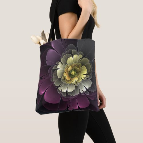 Abstract Modern Purpur Khaki Gray Fractal Flower Tote Bag
