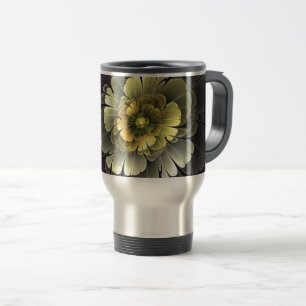 Abstract Modern Purpur Khaki Gray Fractal Flower Travel Mug