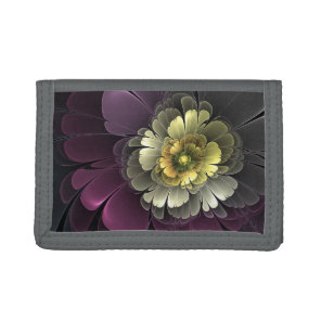 Abstract Modern Purpur Khaki Gray Fractal Flower Tri-fold Wallet