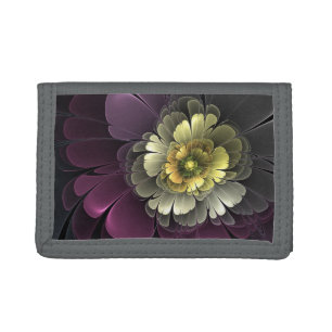 Abstract Modern Purpur Khaki Gray Fractal Flower Tri-fold Wallet