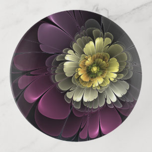 Abstract Modern Purpur Khaki Gray Fractal Flower Trinket Tray