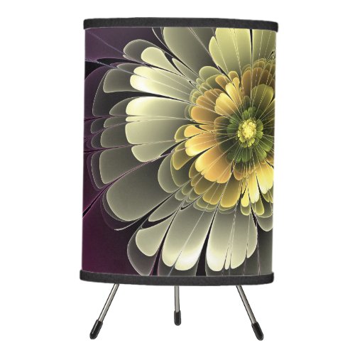 Abstract Modern Purpur Khaki Gray Fractal Flower Tripod Lamp