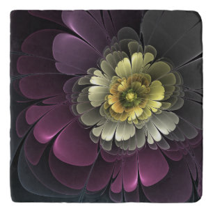 Abstract Modern Purpur Khaki Gray Fractal Flower Trivet