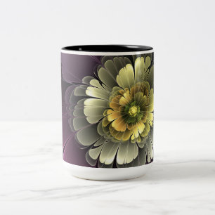 Abstract Modern Purpur Khaki Gray Fractal Flower Two-Tone Coffee Mug