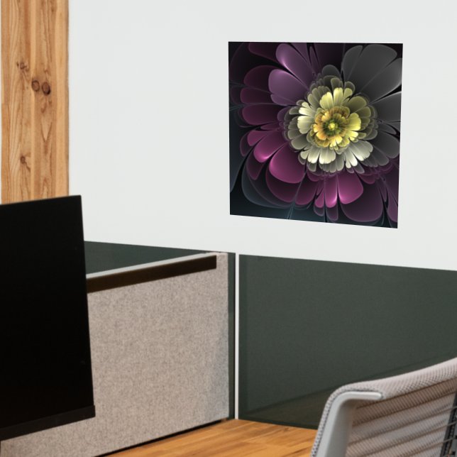 Abstract Modern Purpur Khaki Gray Fractal Flower Wall Decal (Office 2)