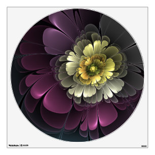 Abstract Modern Purpur Khaki Gray Fractal Flower Wall Decal