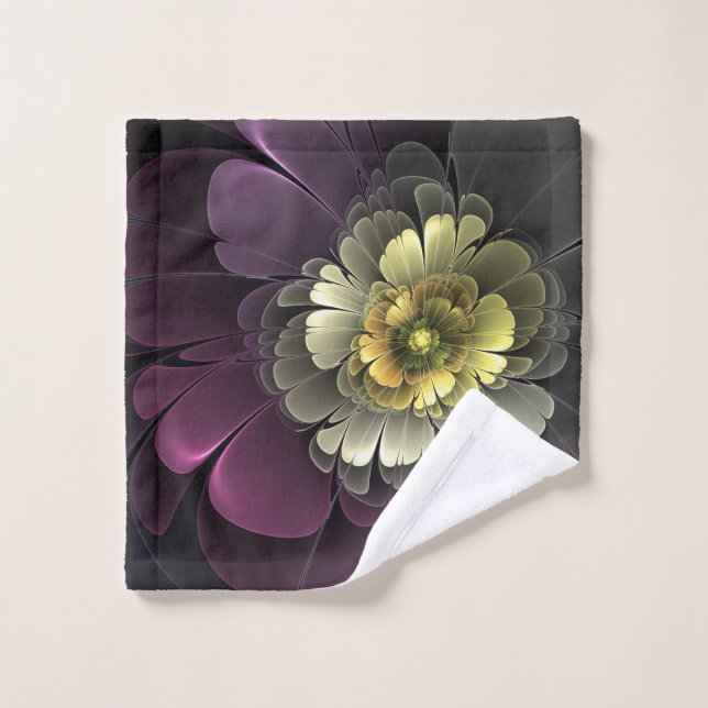 Abstract Modern Purpur Khaki Gray Fractal Flower Wash Cloth (Wash Cloth)