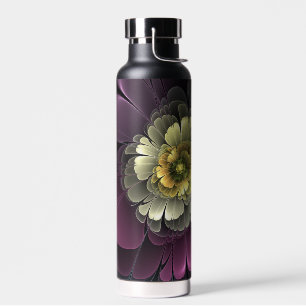 Abstract Modern Purpur Khaki Gray Fractal Flower Water Bottle