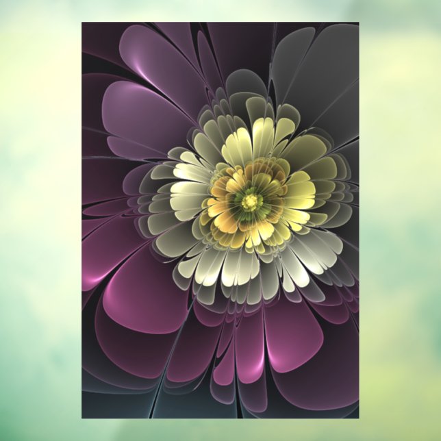 Abstract Modern Purpur Khaki Gray Fractal Flower Window Cling (Sheet 3)