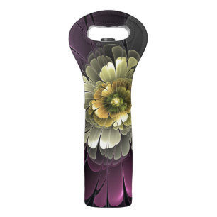 Abstract Modern Purpur Khaki Gray Fractal Flower Wine Bag