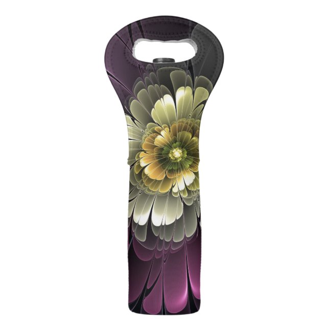 Abstract Modern Purpur Khaki Gray Fractal Flower Wine Bag (Front)