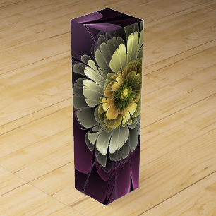 Abstract Modern Purpur Khaki Gray Fractal Flower Wine Box