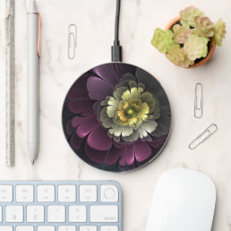 Abstract Modern Purpur Khaki Gray Fractal Flower Wireless Charger