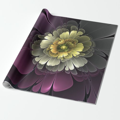 Abstract Modern Purpur Khaki Gray Fractal Flower Wrapping Paper