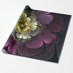 Abstract Modern Purpur Khaki Gray Fractal Flower Wrapping Paper