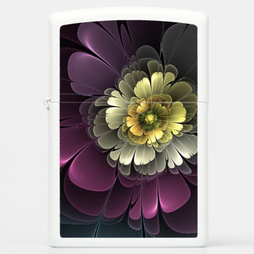 Abstract Modern Purpur Khaki Gray Fractal Flower Zippo Lighter