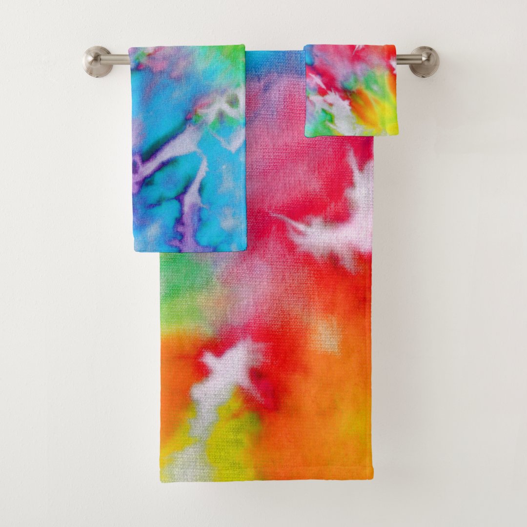 Abstract Modern Rainbow Watercolor Batik Tie Dye Bath Towel Set Zazzle