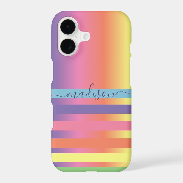 Abstract Modern Rainbow Your Name Monogram Iphone Case (Back)