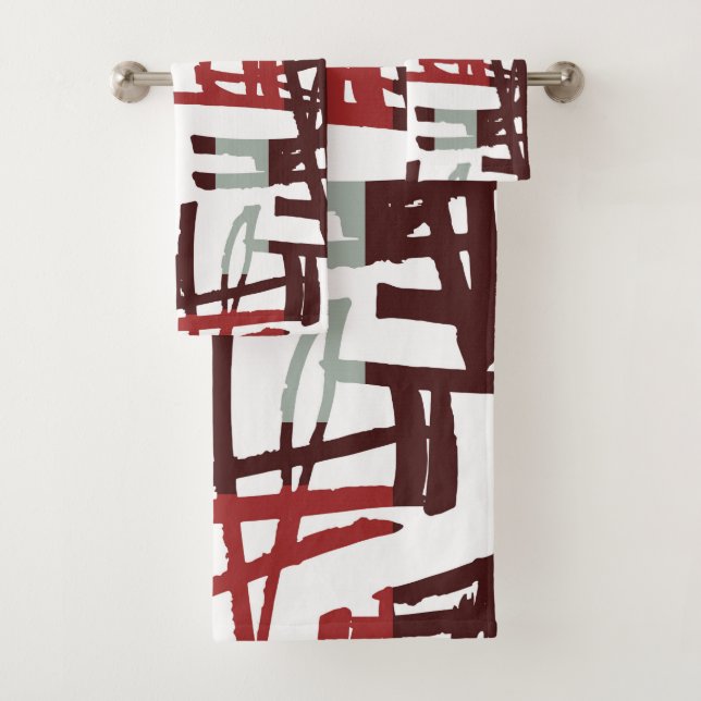 Abstract Modern Red and Green Lines Bath Towel Set (Insitu)