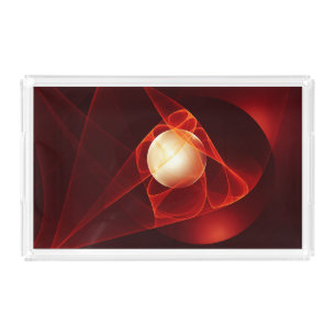 Abstract Modern Red Cream Fantasy Fractal Art Acrylic Tray