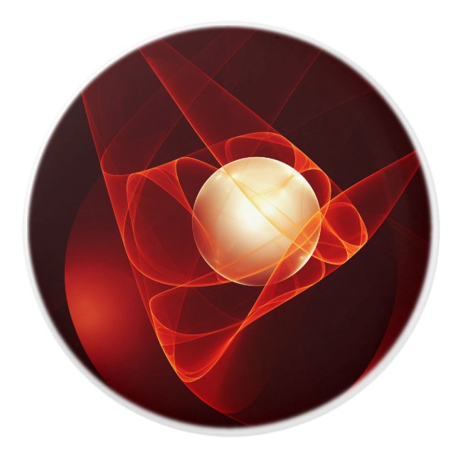 Abstract Modern Red Cream Fantasy Fractal Art Ceramic Knob (Front)