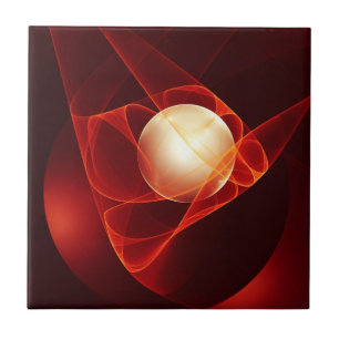 Abstract Modern Red Cream Fantasy Fractal Art Ceramic Tile