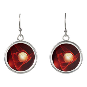 Abstract Modern Red Cream Fantasy Fractal Art Earrings