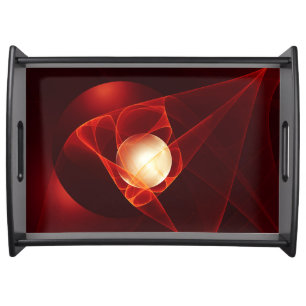 Abstract Modern Red Cream Fantasy Fractal Art Serving Tray