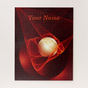 Abstract Modern Red Cream Fantasy Fractal Name Jigsaw Puzzle