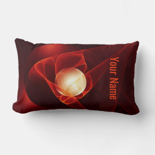 Abstract Modern Red Cream Fantasy Fractal Name Lumbar Pillow