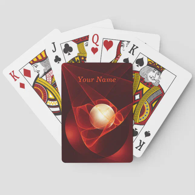 Abstract Modern Red Cream Fantasy Fractal Name Poker Cards | Zazzle