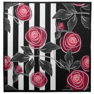 Abstract modern red roses leaves sketched flowers cloth napkin