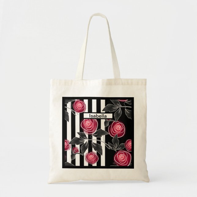 Abstract modern red roses leaves  sketched flowers tote bag (Front)