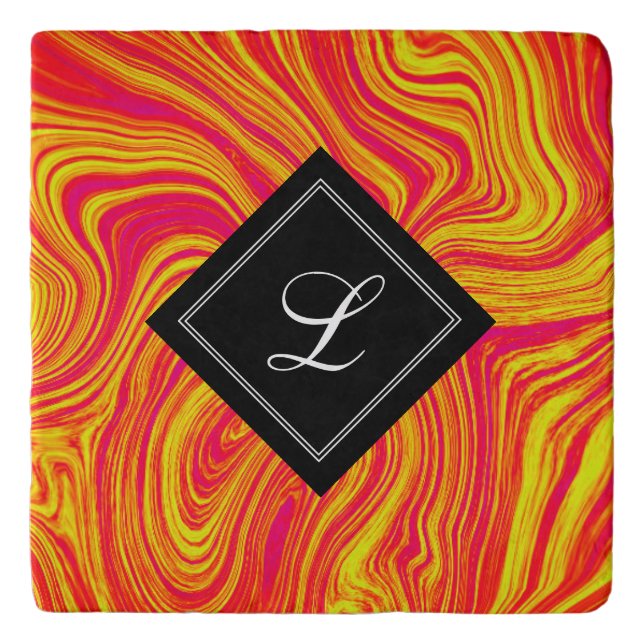 Abstract Modern Red Yellow Liquid Marble Trivet (Front)