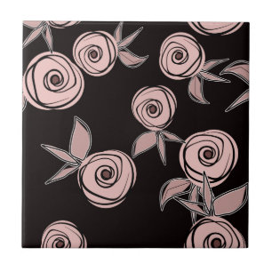 Abstract modern roses flowers pink blush black flo ceramic tile