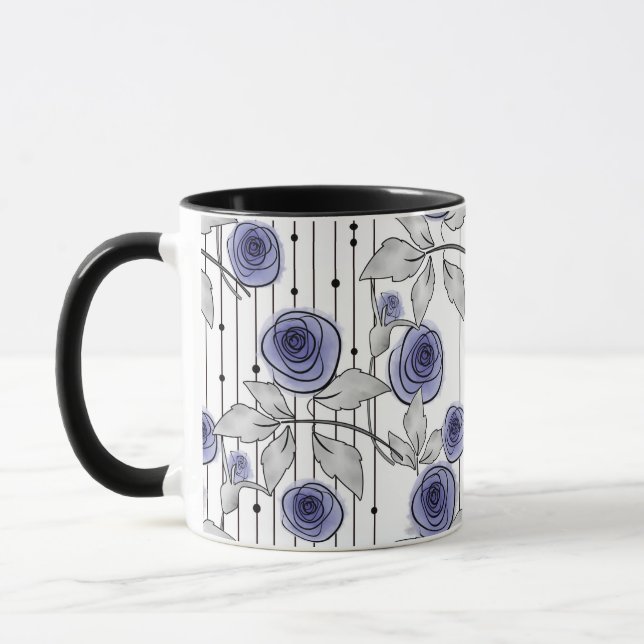 Abstract modern roses flowers violet gray white be mug (Left)