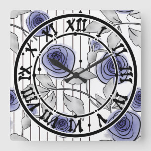 Abstract modern roses flowers violet gray white be square wall clock