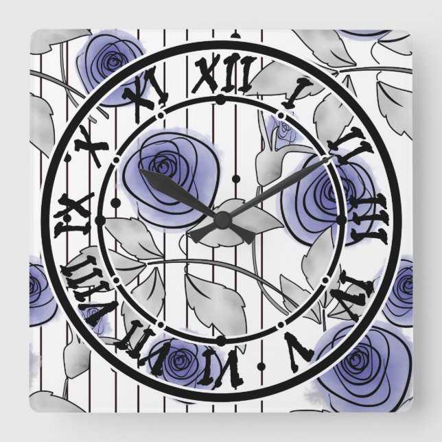 Abstract modern roses flowers violet gray white be square wall clock (Front)