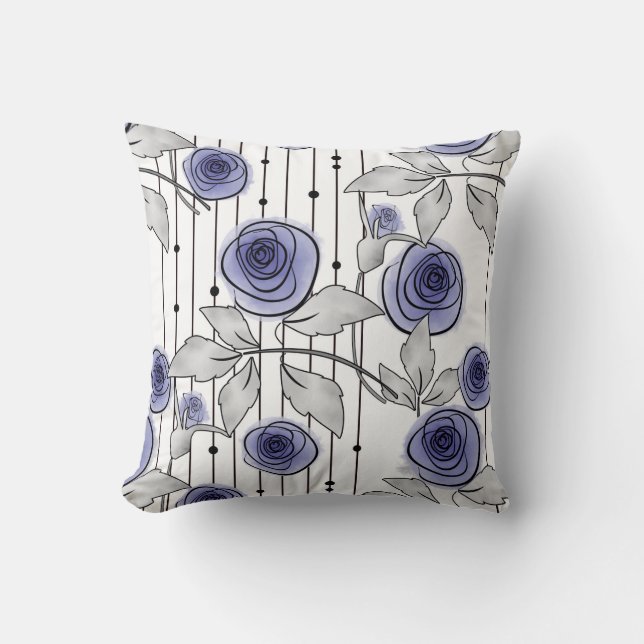 Abstract modern roses flowers violet gray white be throw pillow (Front)