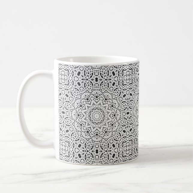 Abstract modern seamless ornamental white black ar coffee mug (Left)