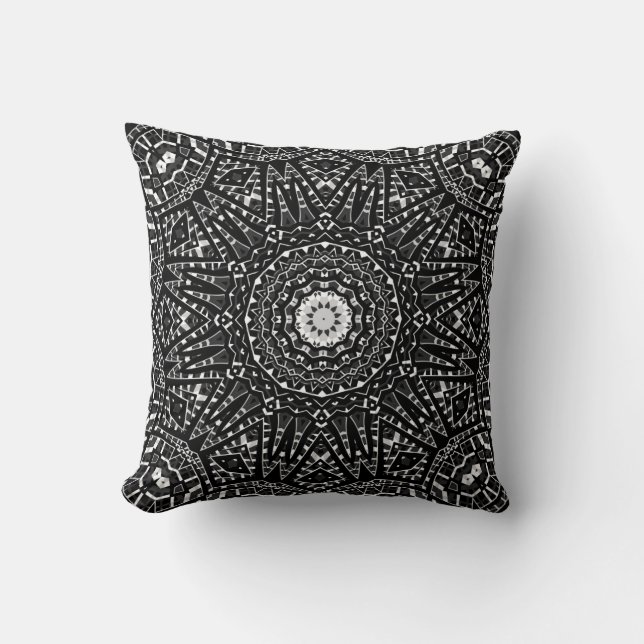 Abstract modern seamless ornamental white black ar throw pillow (Front)