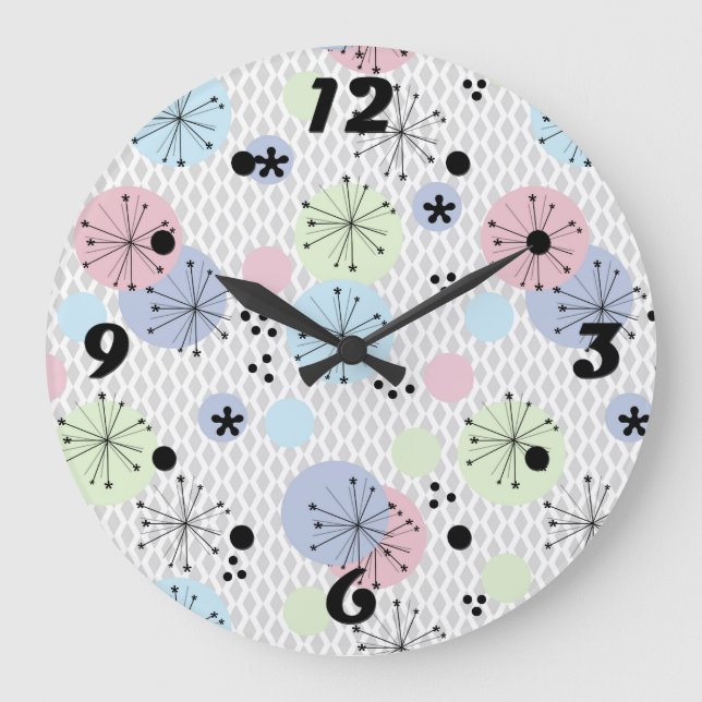 Abstract modern shapes circles polka dots light wh large clock (Front)