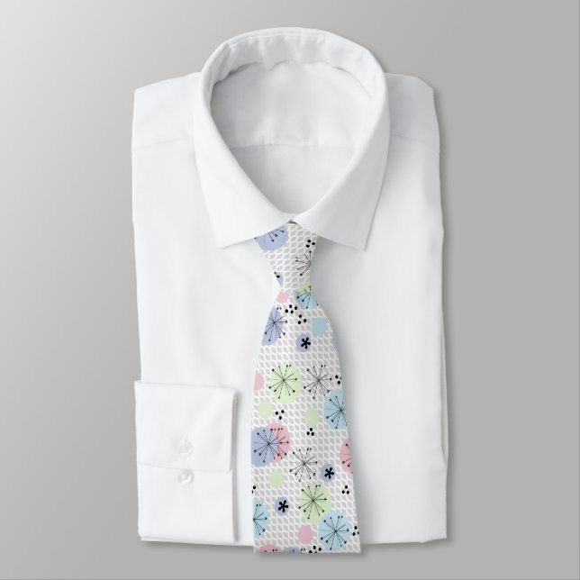 Abstract modern shapes circles polka dots light wh neck tie (Tied)