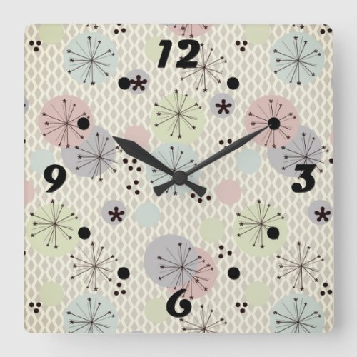 Abstract modern shapes circles polka dots light wh square wall clock