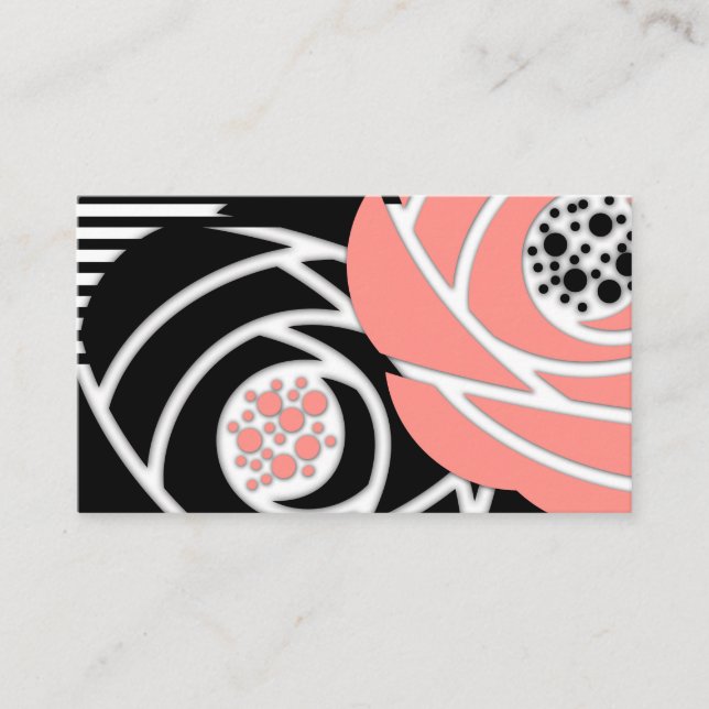 Abstract modern shapes flowers floral coral black business card (Front)
