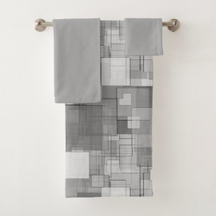 Abstract Modern Silver Squares Bath Towel Set