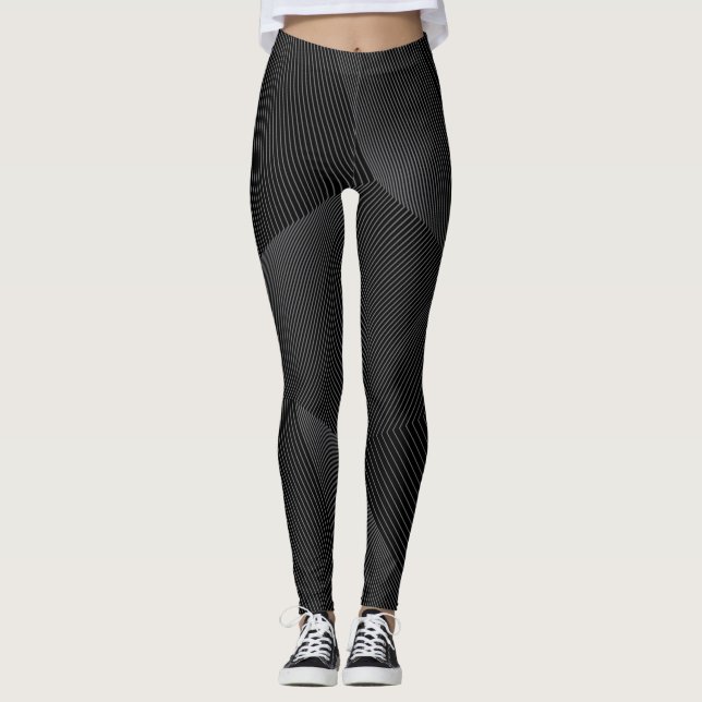 Abstract, modern, simple, dynamic line pattern leggings (Front)